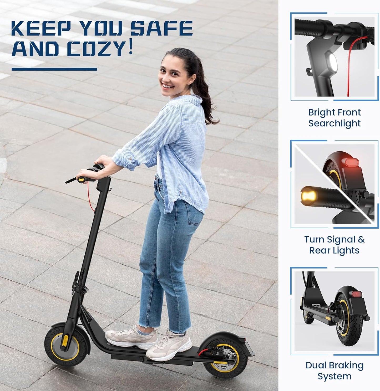Dluxe Ave. DXH Electric Scooter Adults10" Tires E Scooter with 500W MotorUpto 19MPH & 20Miles Scooter Electric for Adults with Dual Braking Safe System Folding Electric Scooter with APP