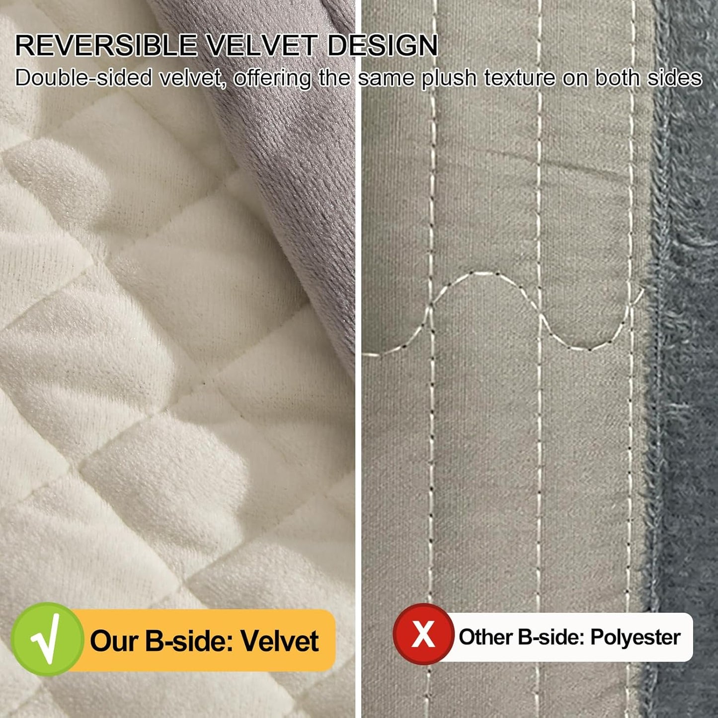 Dluxe Ave. ( QUEEN ) 3 Pcs Velvet Quilt Set, Ultra Soft, Lightweight, Reversible Coverlet, for All Seasons, Royal Blue/White, 90x96 Inches
