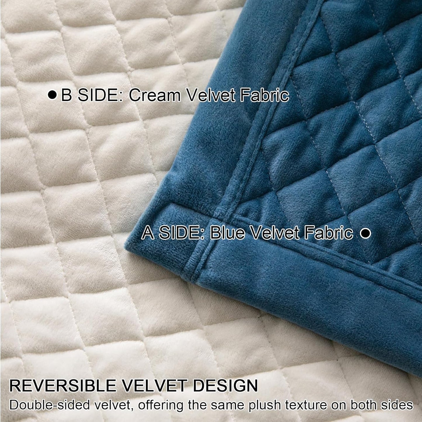 Dluxe Ave. ( QUEEN ) 3 Pcs Velvet Quilt Set, Ultra Soft, Lightweight, Reversible Coverlet, for All Seasons, Royal Blue/White, 90x96 Inches