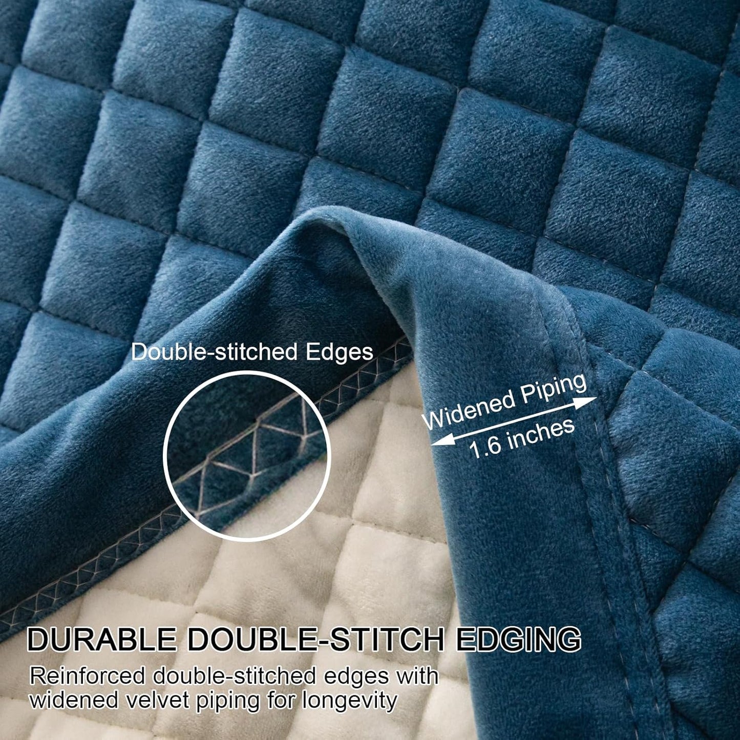 Dluxe Ave. ( QUEEN ) 3 Pcs Velvet Quilt Set, Ultra Soft, Lightweight, Reversible Coverlet, for All Seasons, Royal Blue/White, 90x96 Inches