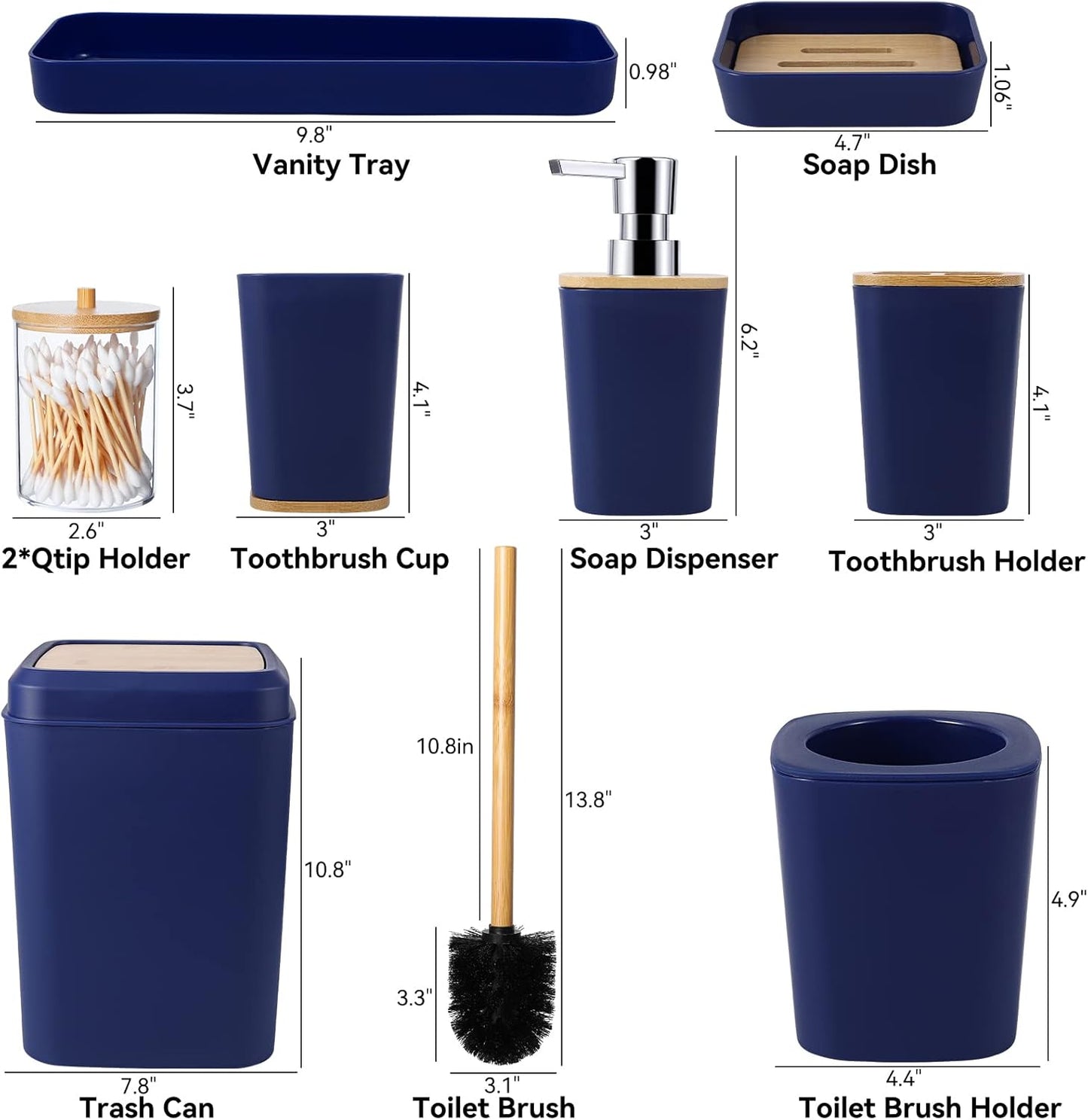 Dluxe Ave. Blue Bathroom Accessories Set 8 Pack Navy Blue Bathroom Decor Accessory Sets