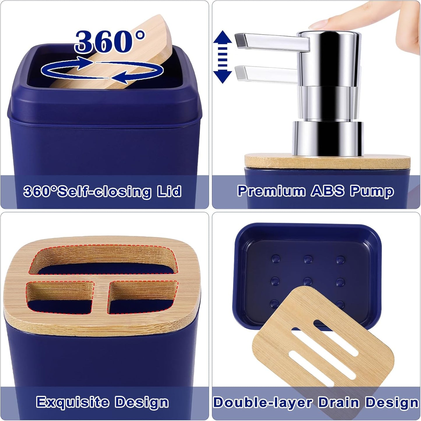 Dluxe Ave. Blue Bathroom Accessories Set 8 Pack Navy Blue Bathroom Decor Accessory Sets