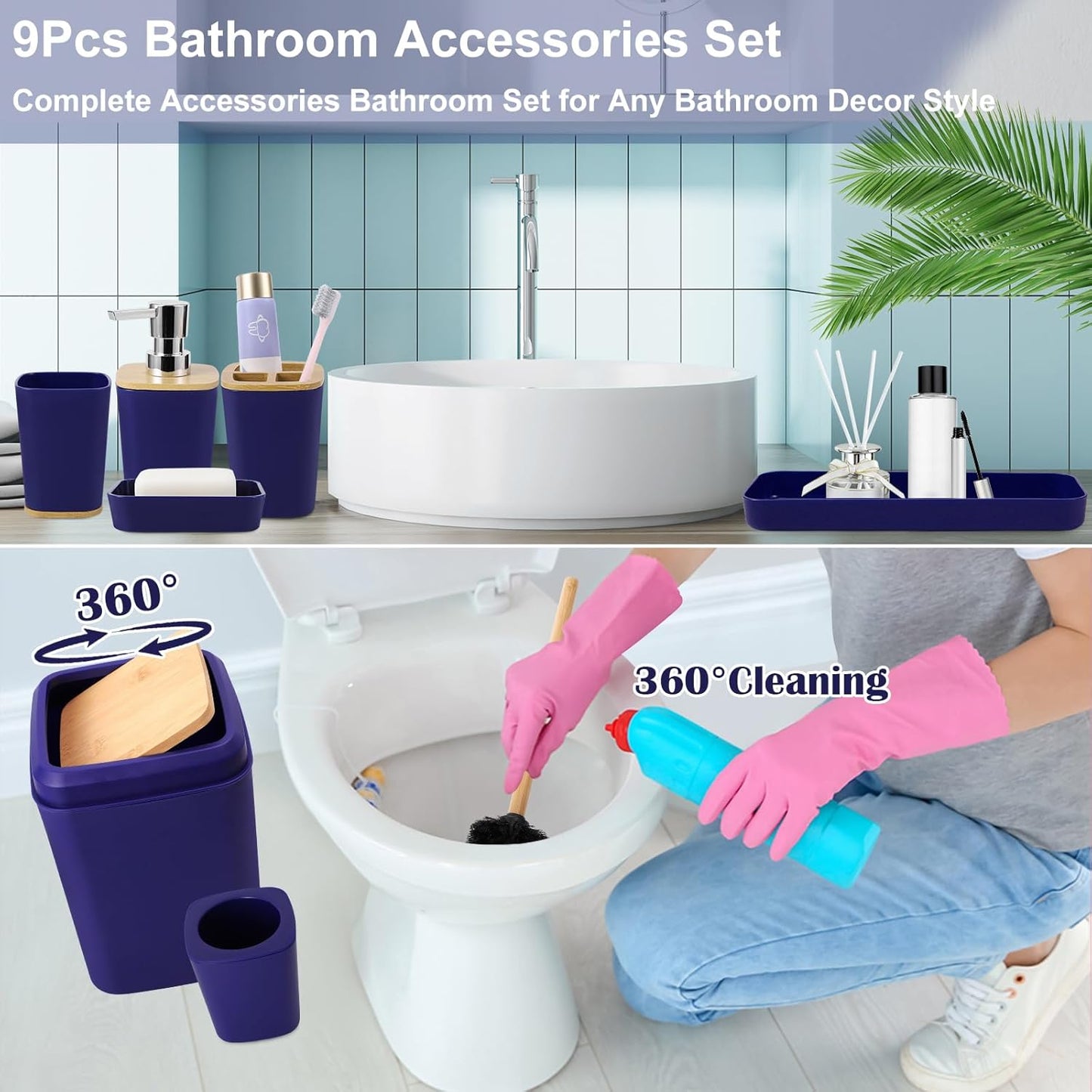 Dluxe Ave. Blue Bathroom Accessories Set 8 Pack Navy Blue Bathroom Decor Accessory Sets