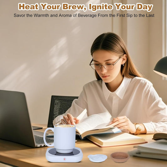 Dluxe Ave. Coffee Mug Warmer & Mug Set for Desk/ Electric 36W with 15oz Ceramic Mug/ White