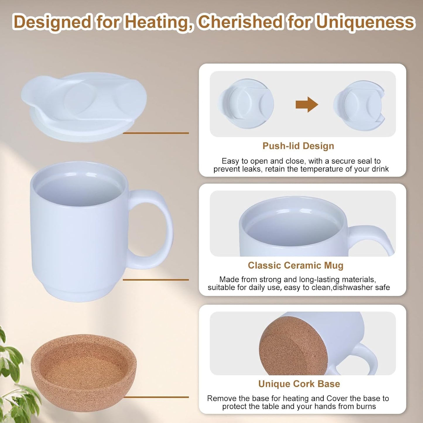 Dluxe Ave. Coffee Mug Warmer & Mug Set for Desk/ Electric 36W with 15oz Ceramic Mug/ White