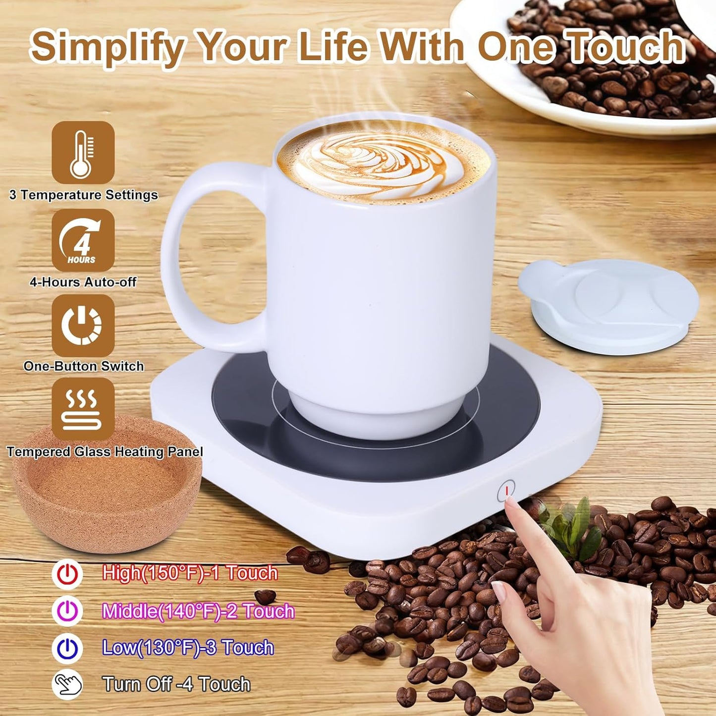 Dluxe Ave. Coffee Mug Warmer & Mug Set for Desk/ Electric 36W with 15oz Ceramic Mug/ White