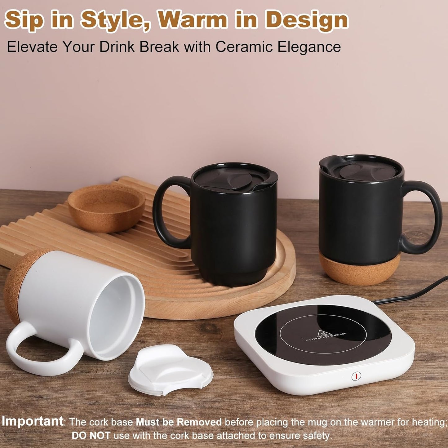 Dluxe Ave. Coffee Mug Warmer & Mug Set for Desk/ Electric 36W with 15oz Ceramic Mug/ White