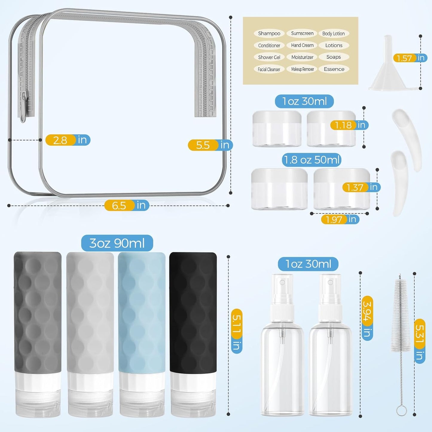 Dluxe Ave. 16pack Travel Bottles for Toiletries/ TSA Approved/ Leak Proof Refillable/ Gray