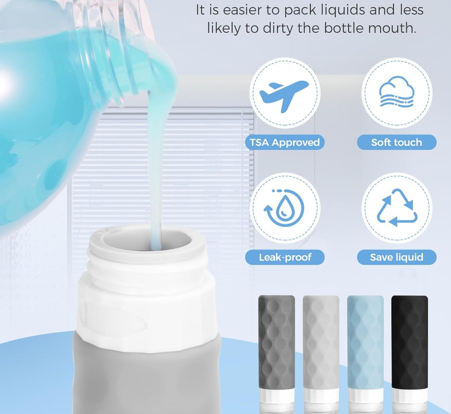 Dluxe Ave. 16pack Travel Bottles for Toiletries/ TSA Approved/ Leak Proof Refillable/ Gray