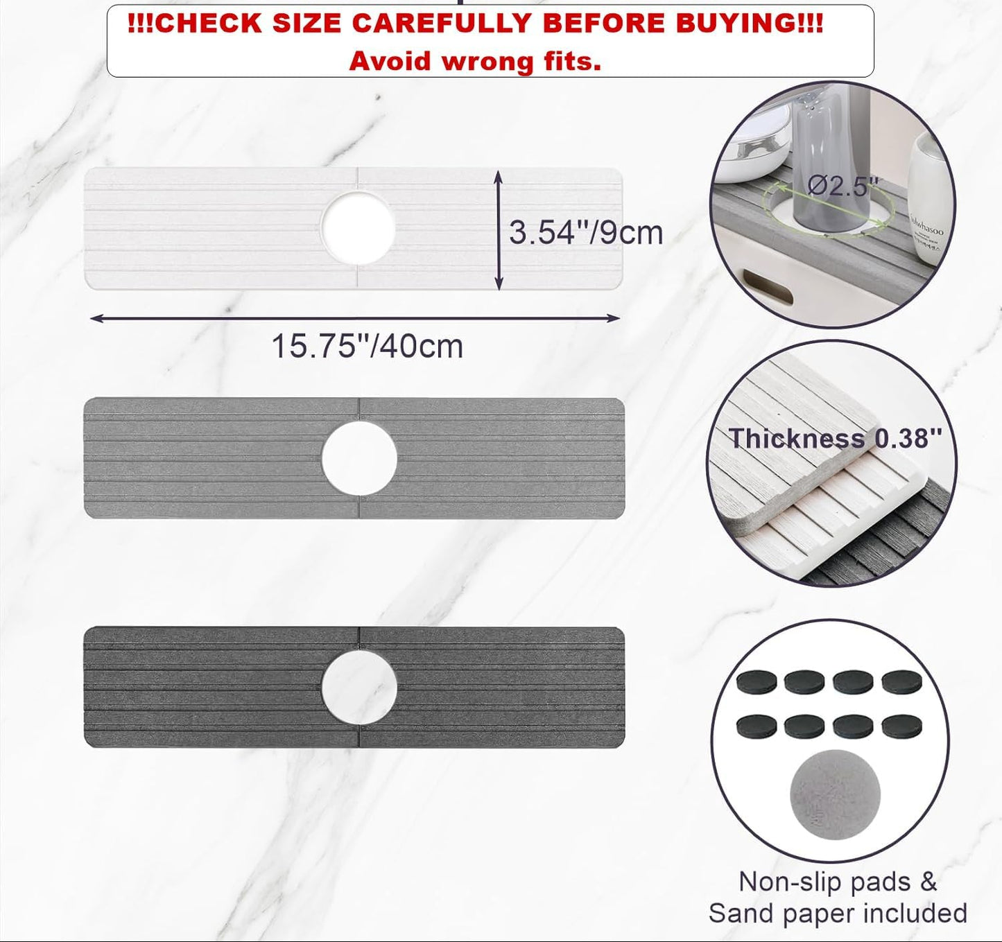 Dluxe Ave. Mat for Sink/ Stone White (15.74 x 3.54 in)