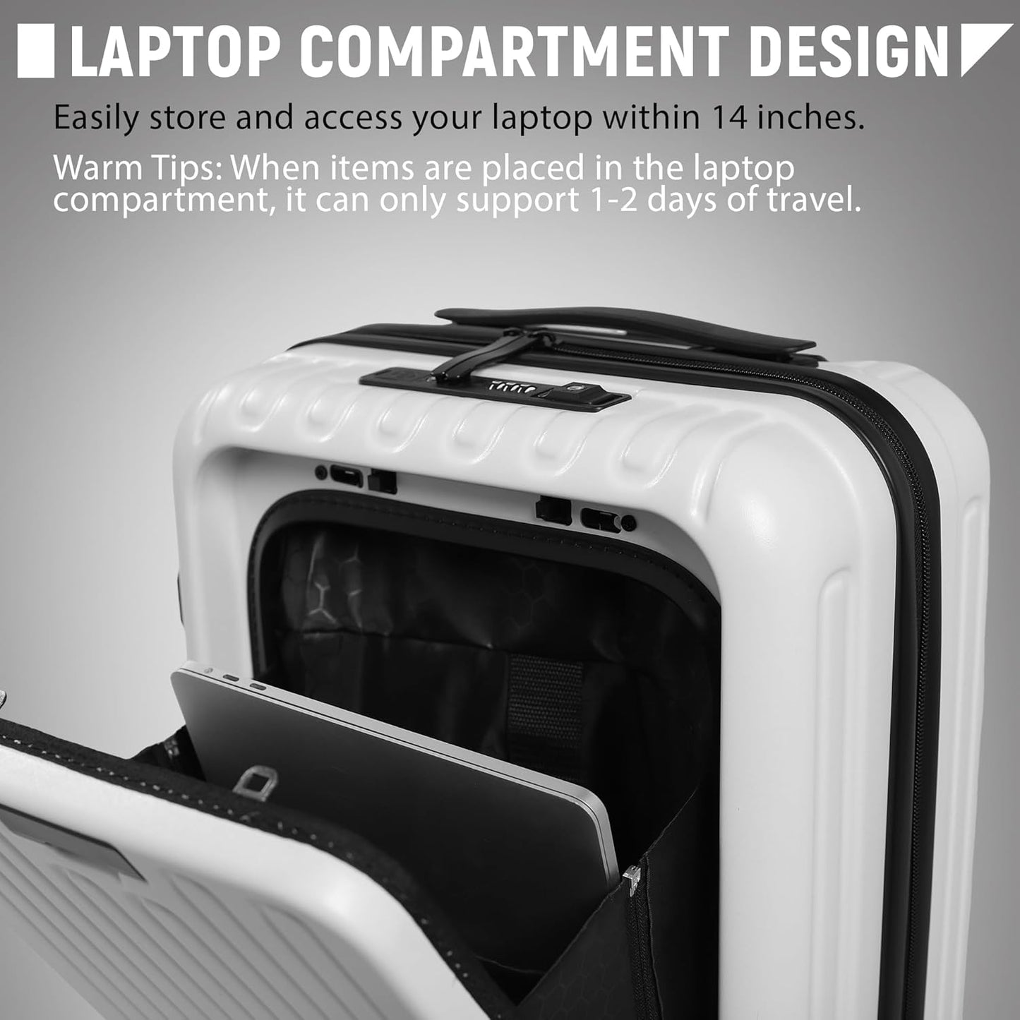 Dluxe Ave. 20in Carry On Luggage/Airline Approved/Spinner Wheels (White) 22x14x9