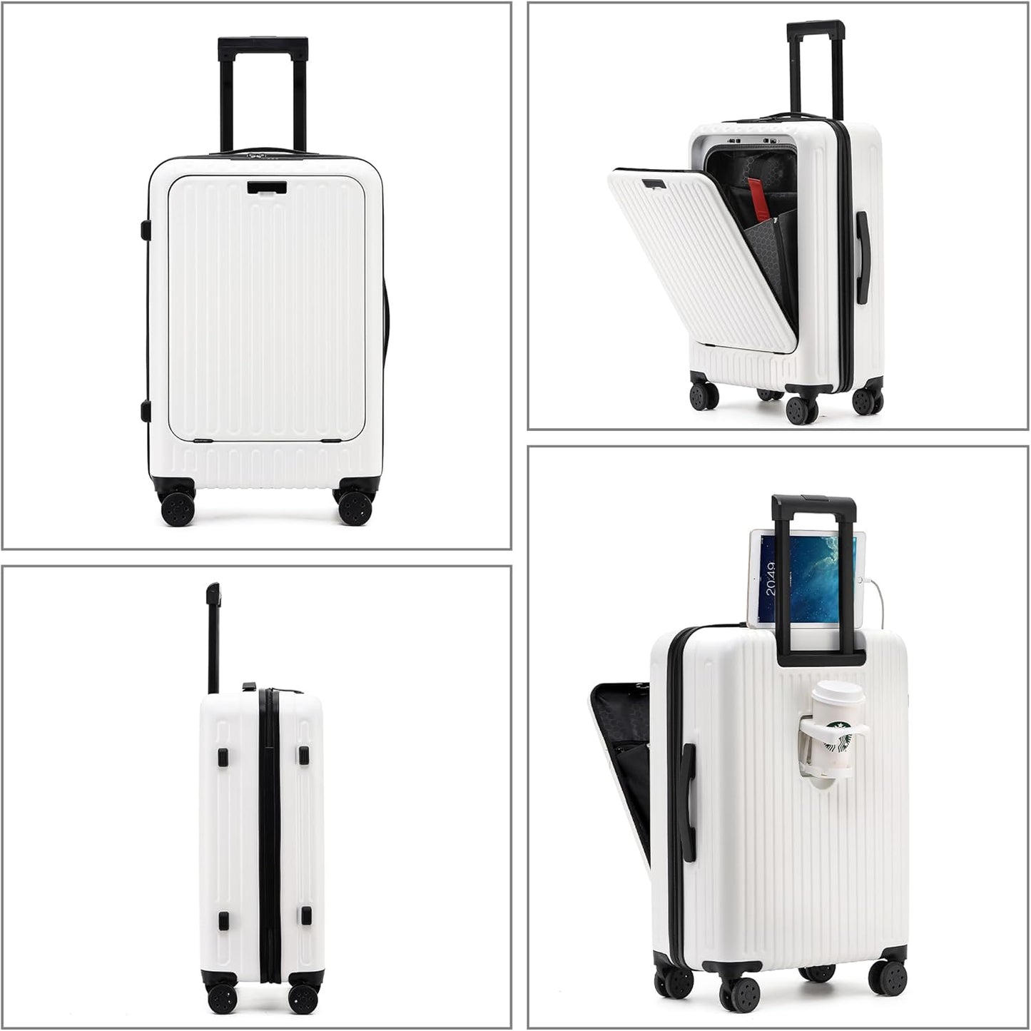 Dluxe Ave. 20in Carry On Luggage/Airline Approved/Spinner Wheels (White) 22x14x9