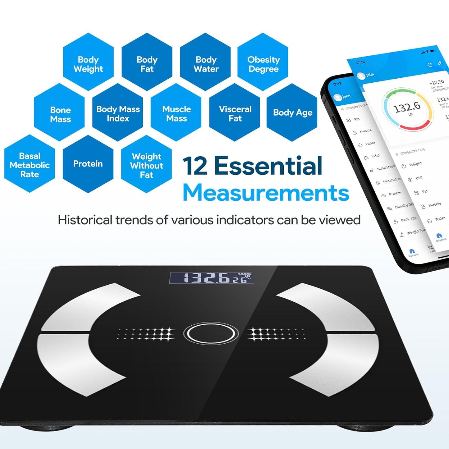 Dluxe Ave.Digital Simple and Practical Body Fat Scale with Led Display Bathroom Scale (Black)