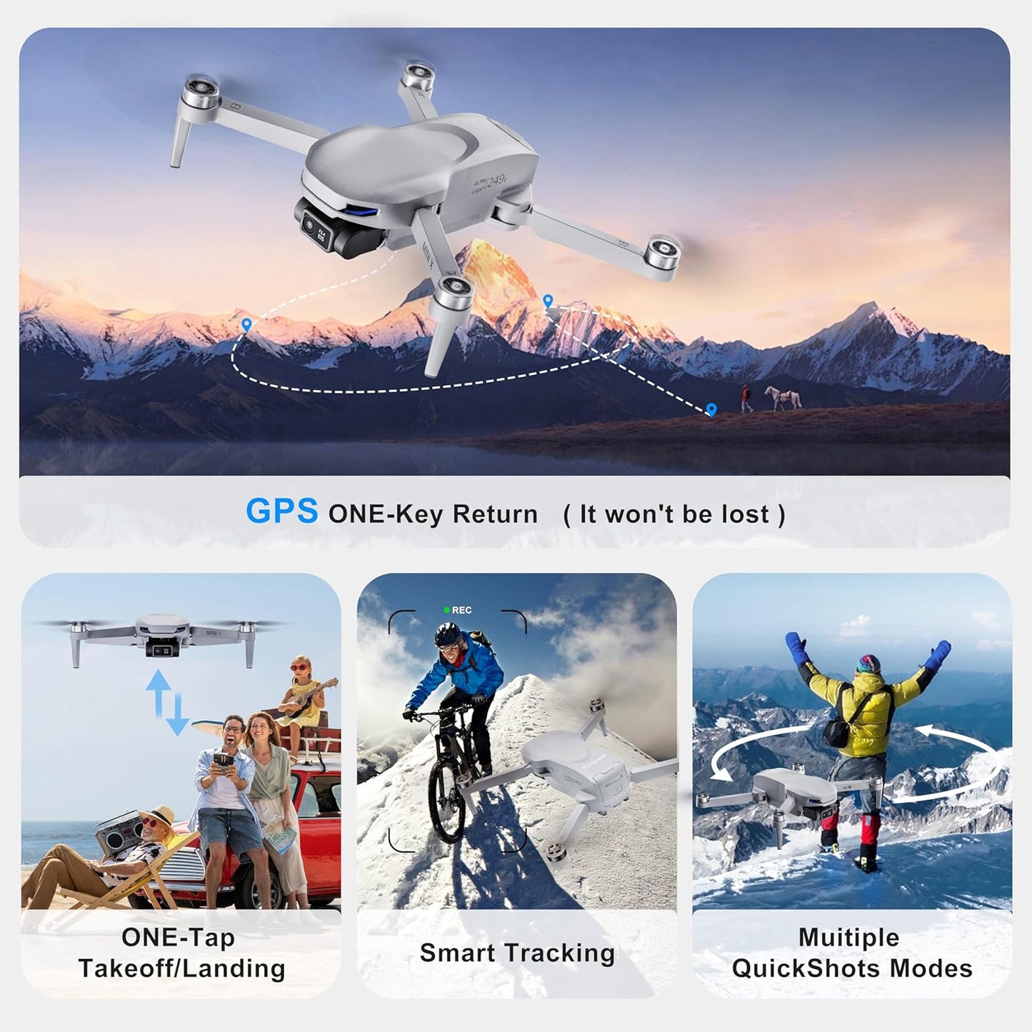 Dluxe Ave. Drone with 4K Camera for Adults/ 2-Axis Gimbal RC Quadcopter/ GPS Drone with Auto Return/ Under249g