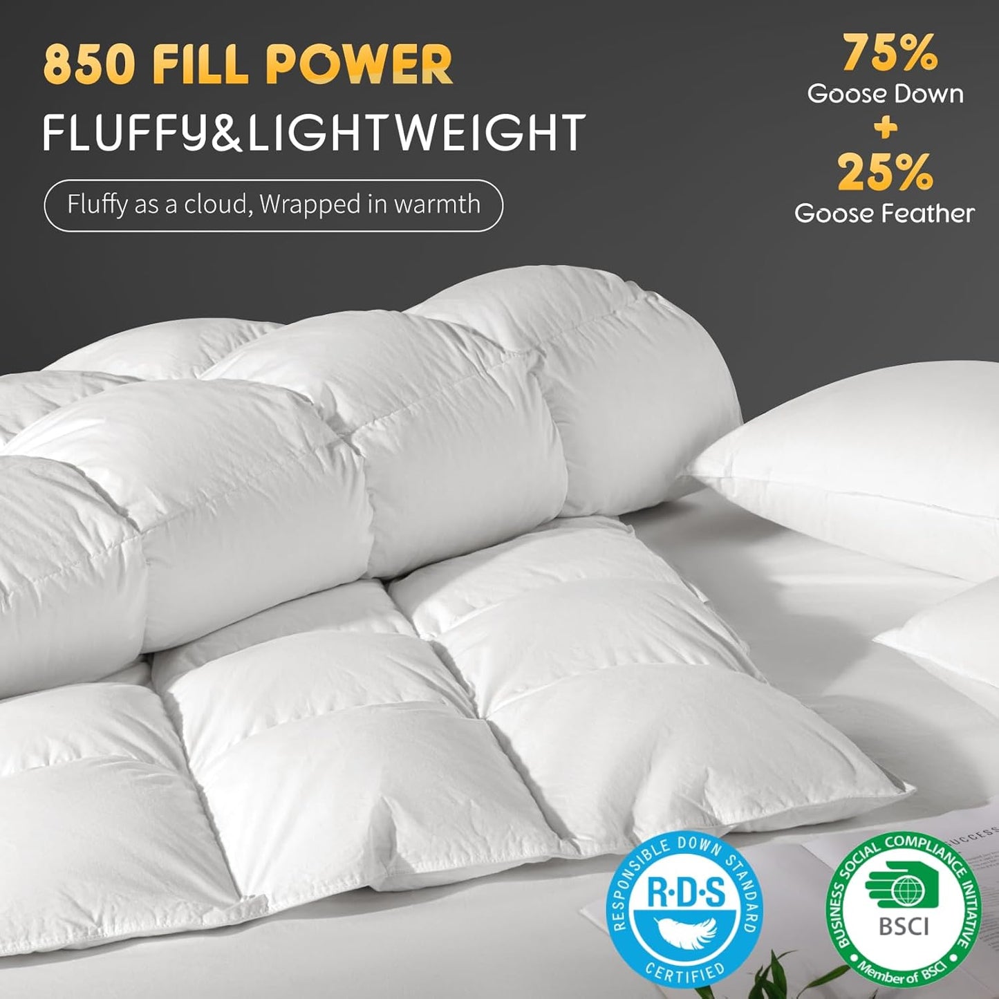 Dluxe Ave. ( TWIN ) White Goose Down Comforter 850 Fill Power All Season Duvet Insert/ 50 oz Ultra-Soft 100% Cotton Duvet Cover Fluffy Cozy Luxury Hotel Collection/ White