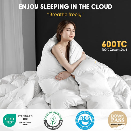 Dluxe Ave. ( TWIN ) White Goose Down Comforter 850 Fill Power All Season Duvet Insert, 50 oz Ultra-Soft 100% Cotton Duvet Cover Fluffy Cozy Luxury Hotel Collection/ White