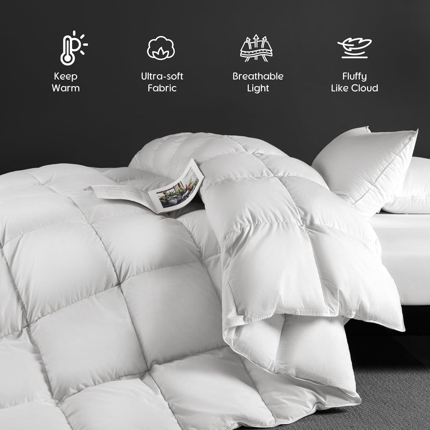 Dluxe Ave. ( TWIN ) White Goose Down Comforter 850 Fill Power All Season Duvet Insert/ 50 oz Ultra-Soft 100% Cotton Duvet Cover Fluffy Cozy Luxury Hotel Collection/ White