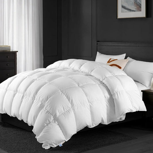 Dluxe Ave. ( TWIN ) White Goose Down Comforter 850 Fill Power All Season Duvet Insert, 50 oz Ultra-Soft 100% Cotton Duvet Cover Fluffy Cozy Luxury Hotel Collection/ White