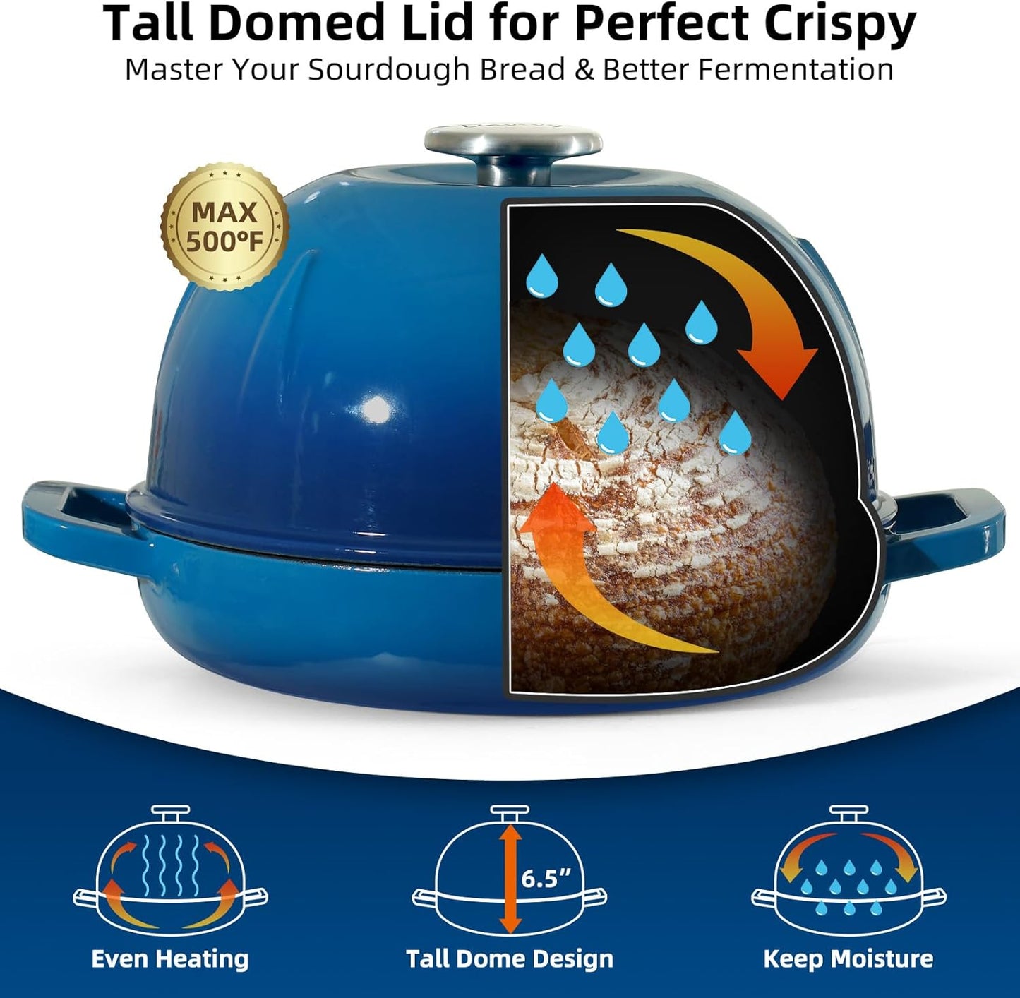 Dluxe Ave. 10"Cast Iron Dutch Oven with Lid/ Ocean Blue
