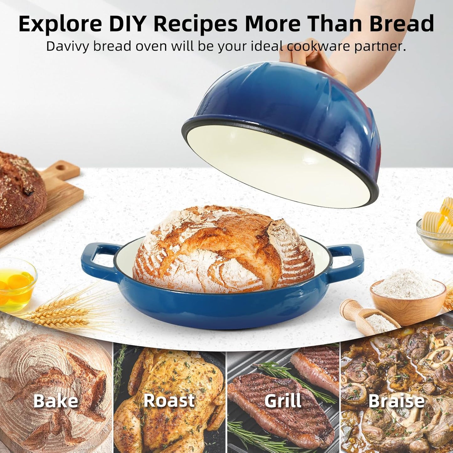 Dluxe Ave. 10"Cast Iron Dutch Oven with Lid/ Ocean Blue