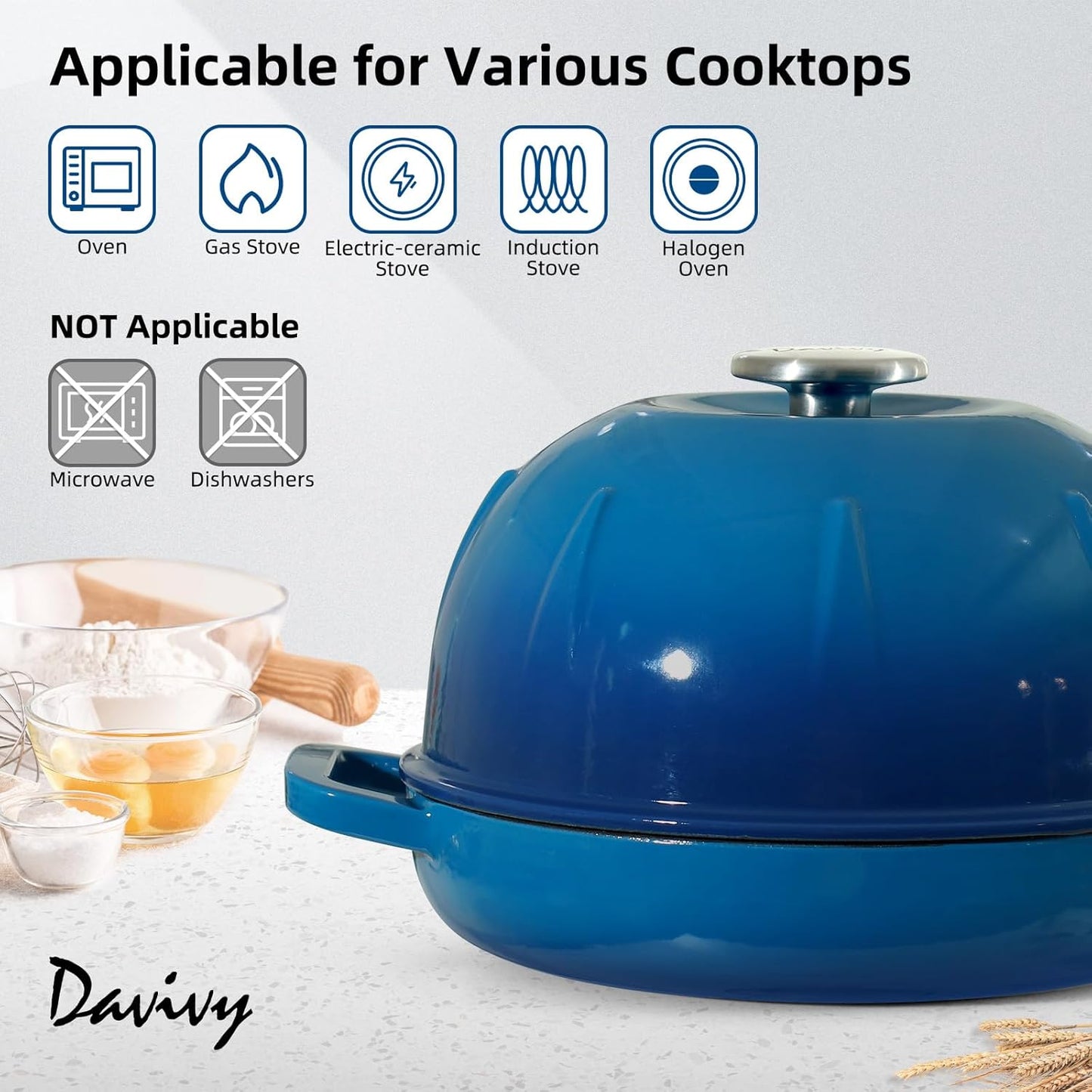Dluxe Ave. 10"Cast Iron Dutch Oven with Lid/ Ocean Blue