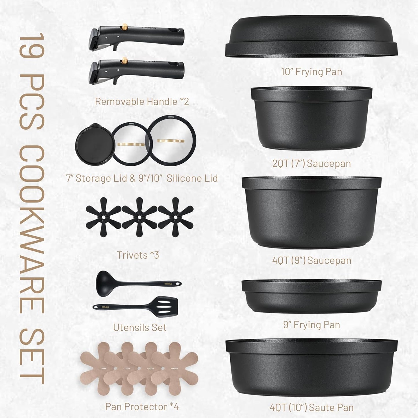 Dluxe Ave. CAROTE 20pcs Pots and Pans Set Non Stick Nonstick Cookware Set  Black