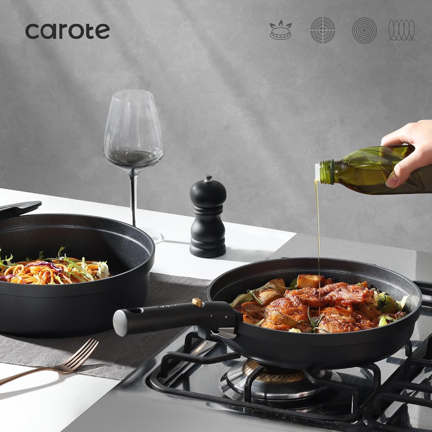 Dluxe Ave. CAROTE 20pcs Pots and Pans Set Non Stick Nonstick Cookware Set  Black