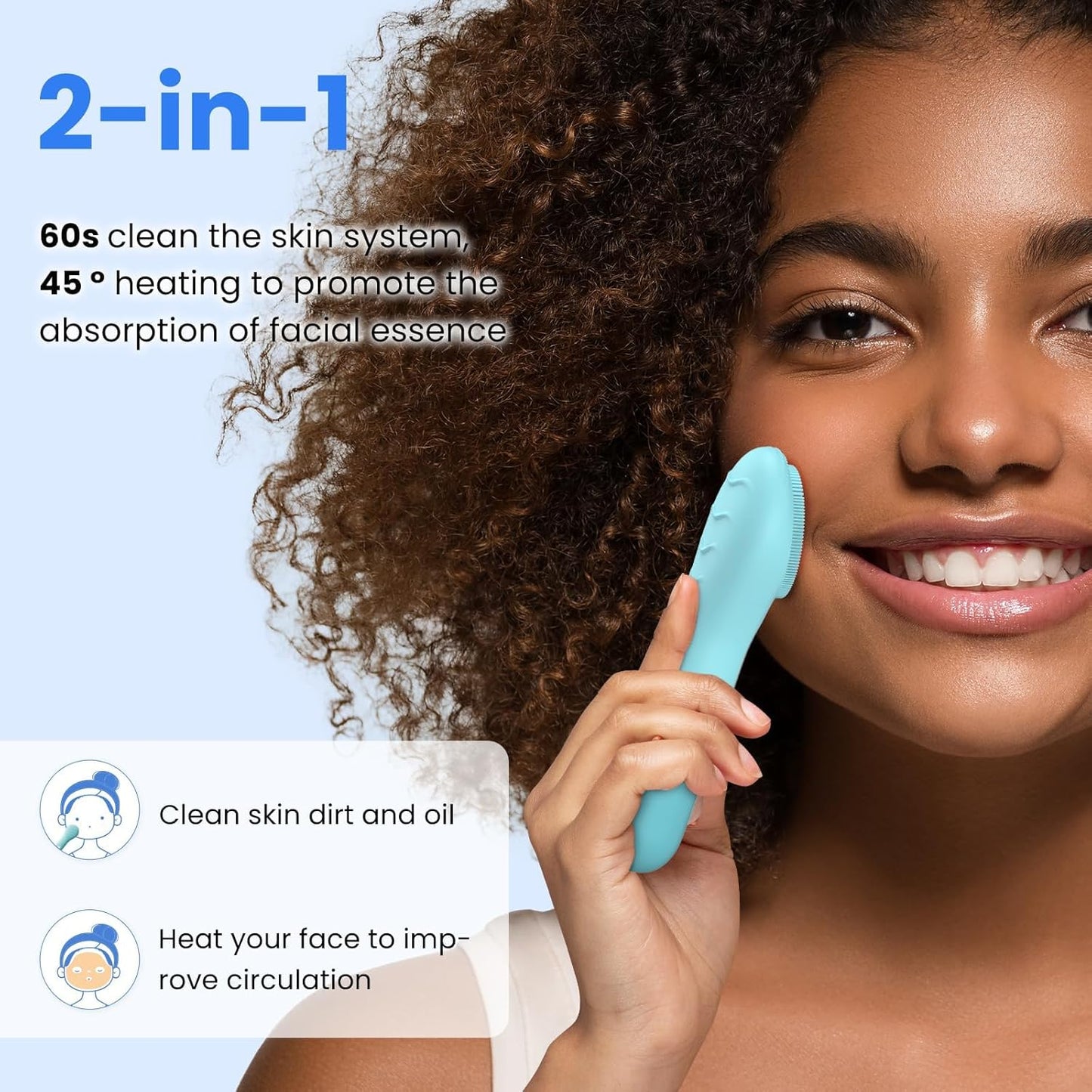 Dluxe Ave.  Waterproof Rechargeable Silicone Face Scrubber/ 5 Cleansing Modes /Sky Blue