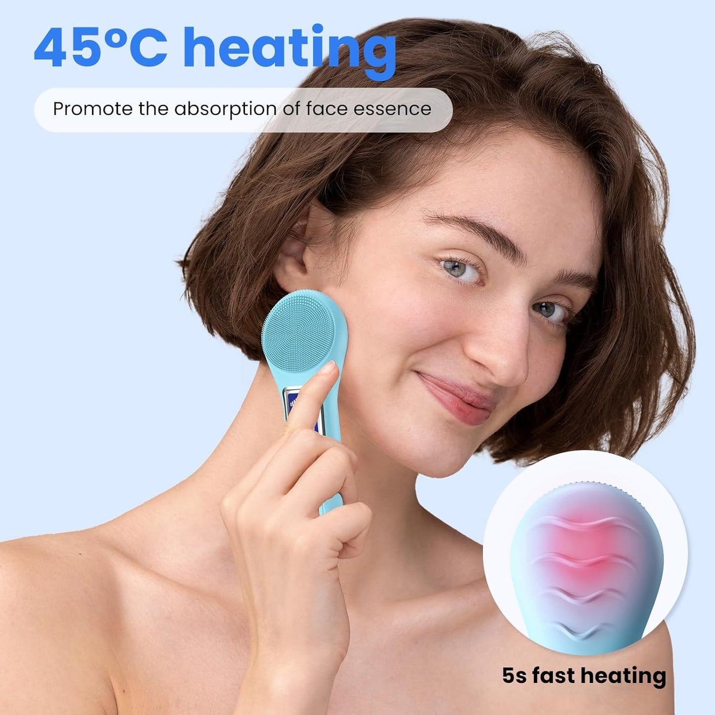 Dluxe Ave.  Waterproof Rechargeable Silicone Face Scrubber/ 5 Cleansing Modes /Sky Blue