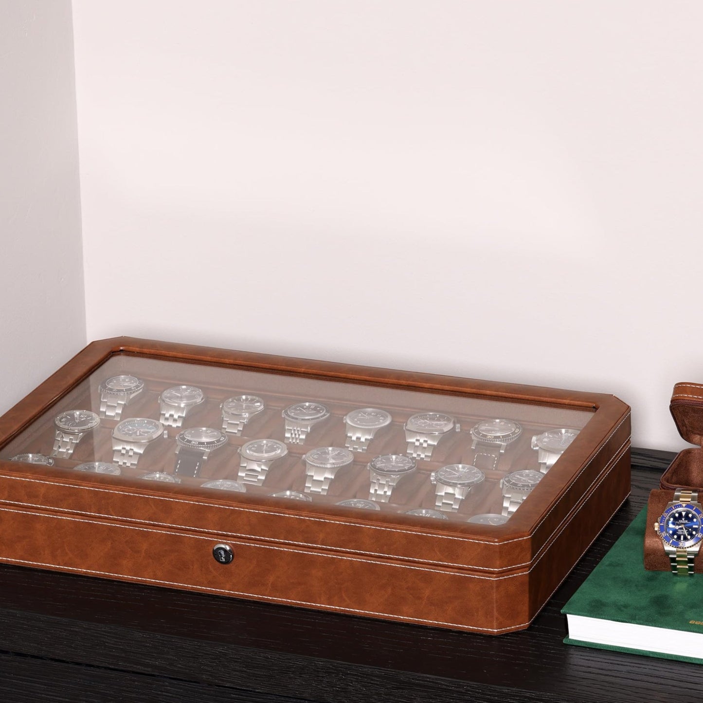 Dluxe Ave.  24 Slot Luxury Watch Box to Display (Tan/Brown)