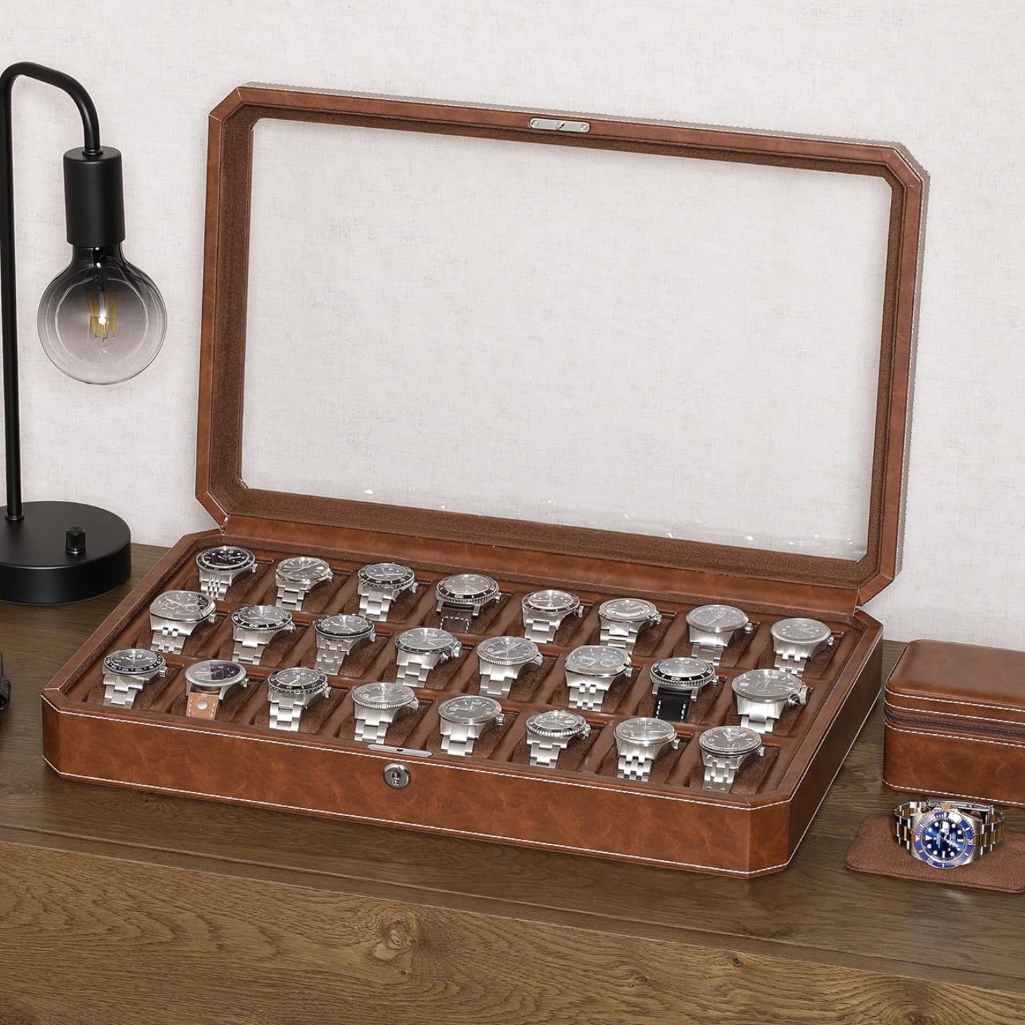 Dluxe Ave.  24 Slot Luxury Watch Box to Display (Tan/Brown)