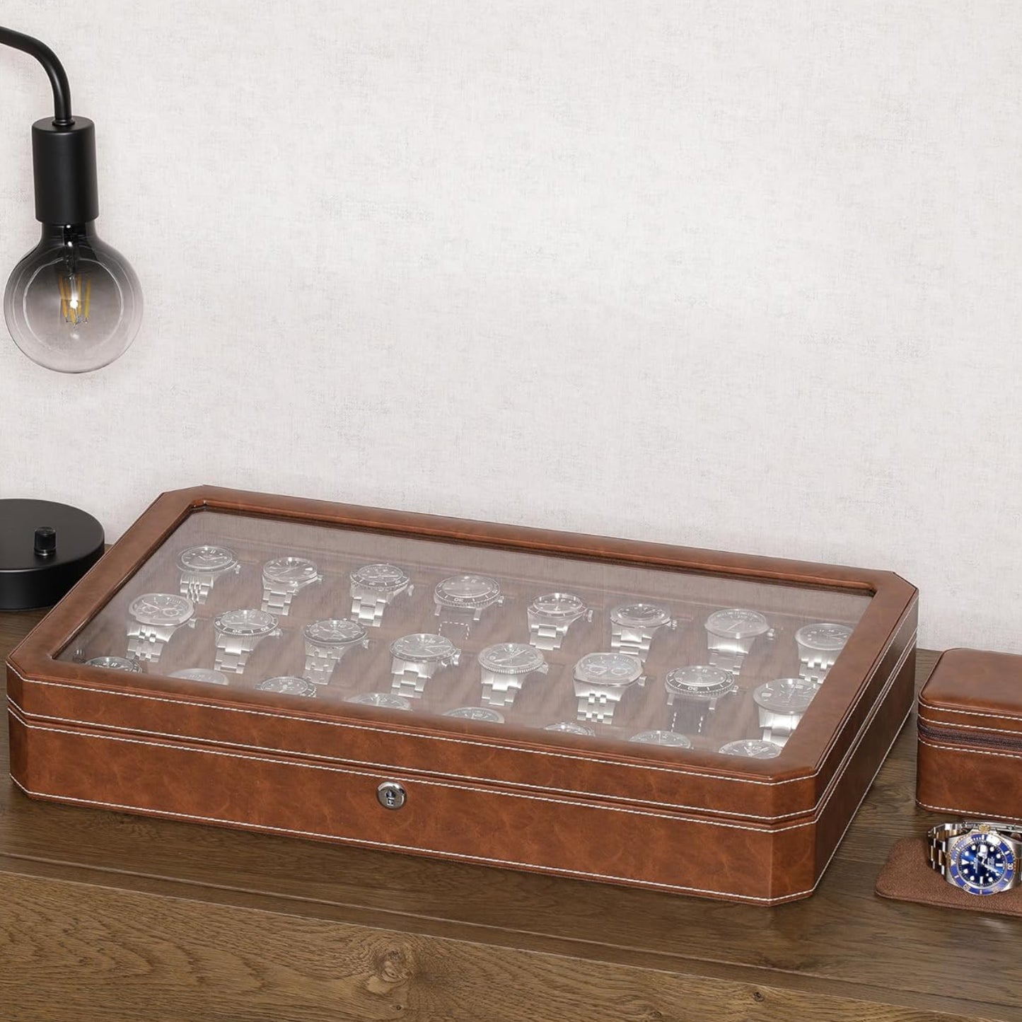 Dluxe Ave.  24 Slot Luxury Watch Box to Display (Tan/Brown)