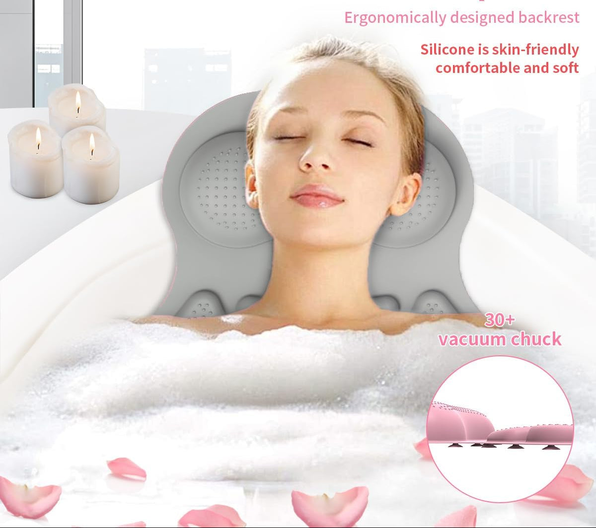 Dluxe Ave. Silicone Bath Pillow for Tub/ Slip Proof  for Head and Neck Support/ (Grey)