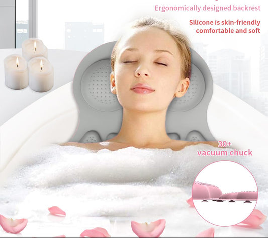 Dluxe Ave. Silicone Bath Pillow for Tub/ Slip Proof  for Head and Neck Support/ (Grey)