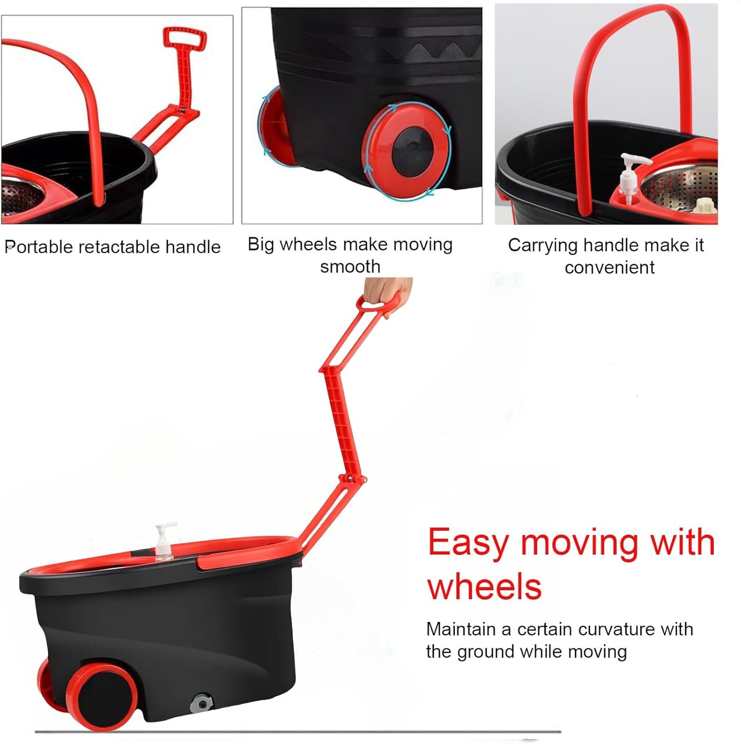 Dluxe Ave. Spin Mop and Bucket with Wringer Set on Wheels/ Stainless Steel Adjustable Handle