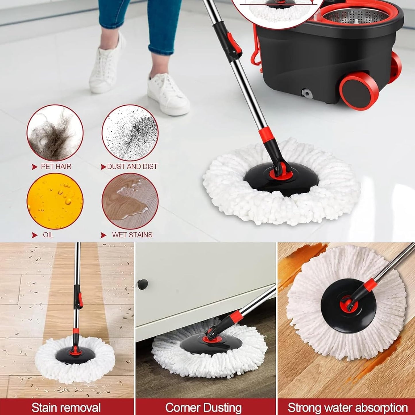 Dluxe Ave. Spin Mop and Bucket with Wringer Set on Wheels/ Stainless Steel Adjustable Handle