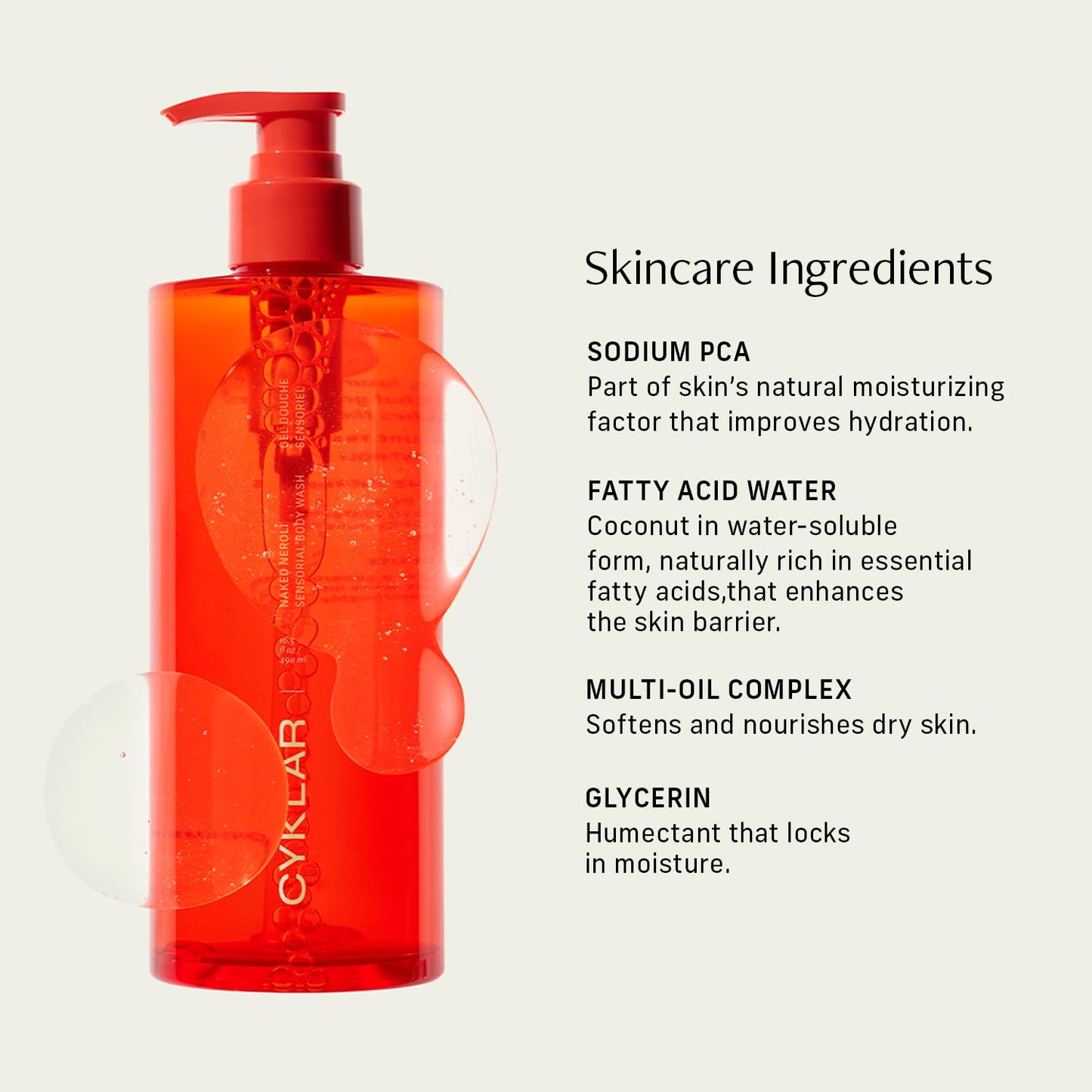 Dluxe Ave. CYKLAR - Sensorial Body Wash - Luxury Body Cleanser with Skincare Ingredients - Sodium PCA & Glycerin - Naked Neroli Fragrance - 16.5 Fl Oz