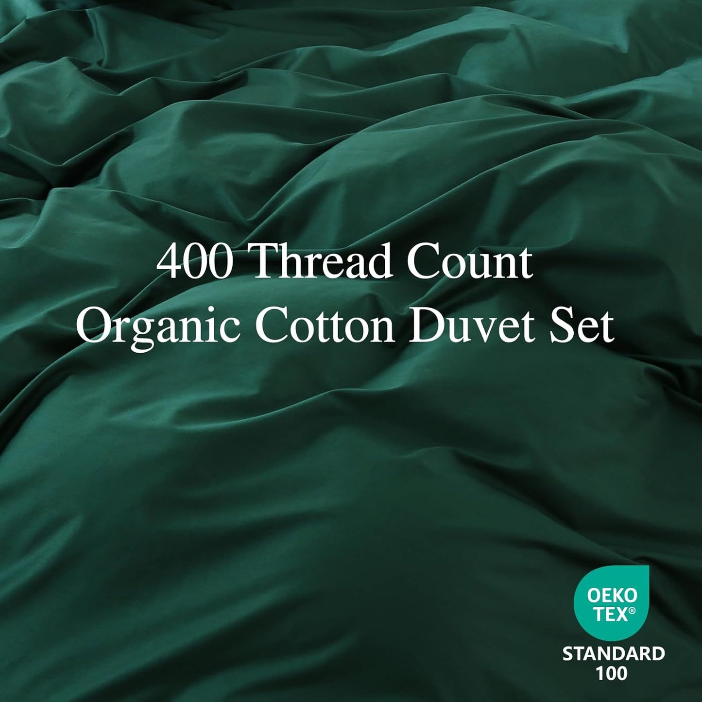 Dluxe Ave. ( QUEEN ) 3 Pcs 100% Organic Cotton {Duvet Cover} Luxury 400 Thread Count, Dark Green