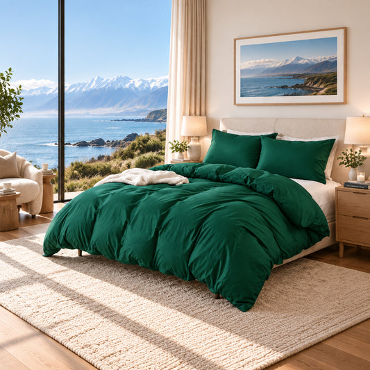 Dluxe Ave. (QUEEN) 3 Pcs 100% Organic Cotton {Duvet Cover} Luxury 400 Thread Count/ Dark Green