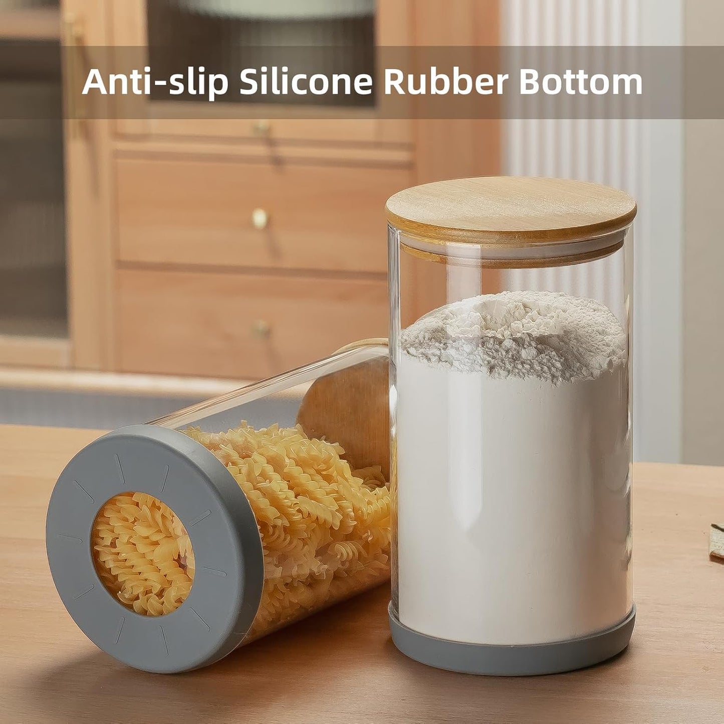 Dluxe Ave. Glass Jars with Bamboo Lids/ 3 Pack/Anti-slip Silicone Rubber Bottom/ 68 OZ /BPA-Free