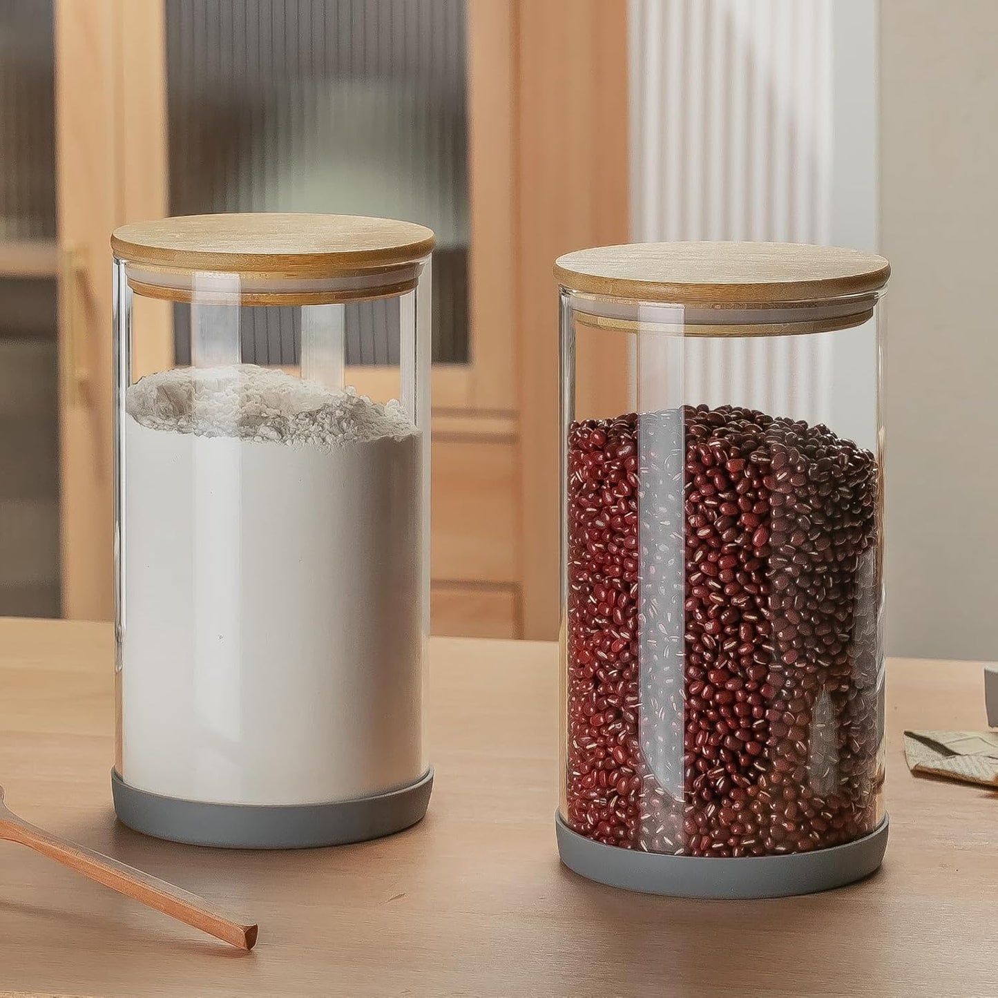 Dluxe Ave. Glass Jars with Bamboo Lids/ 3 Pack/Anti-slip Silicone Rubber Bottom/ 68 OZ /BPA-Free