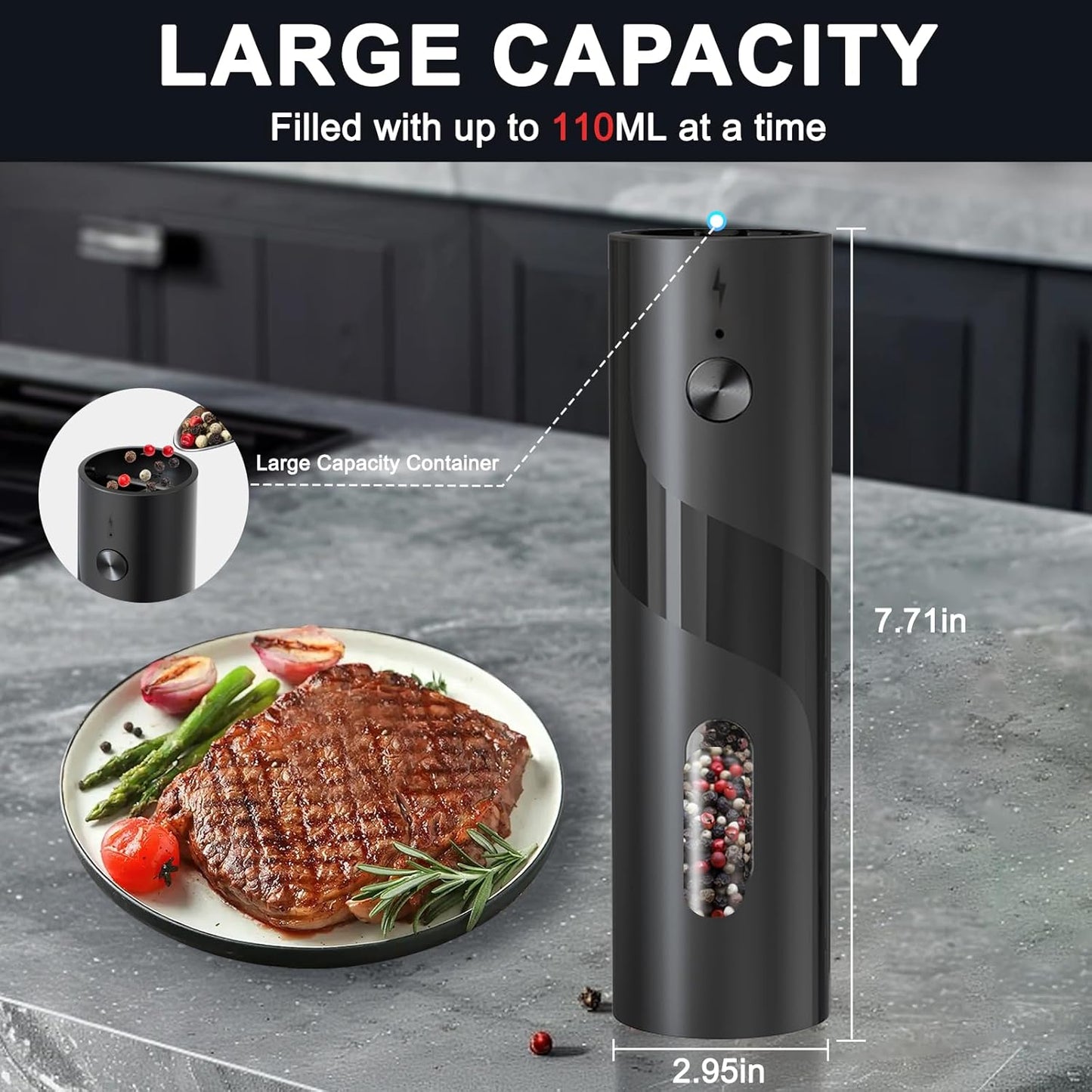 Dluxe Ave. Electric Salt and Pepper Grinder Set Rechargeable with LED lights