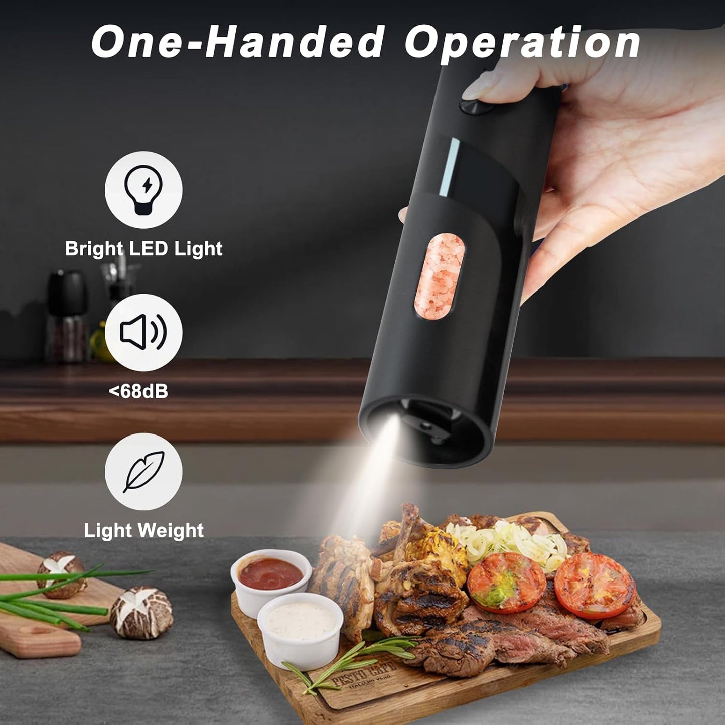 Dluxe Ave. Electric Salt and Pepper Grinder Set Rechargeable with LED lights
