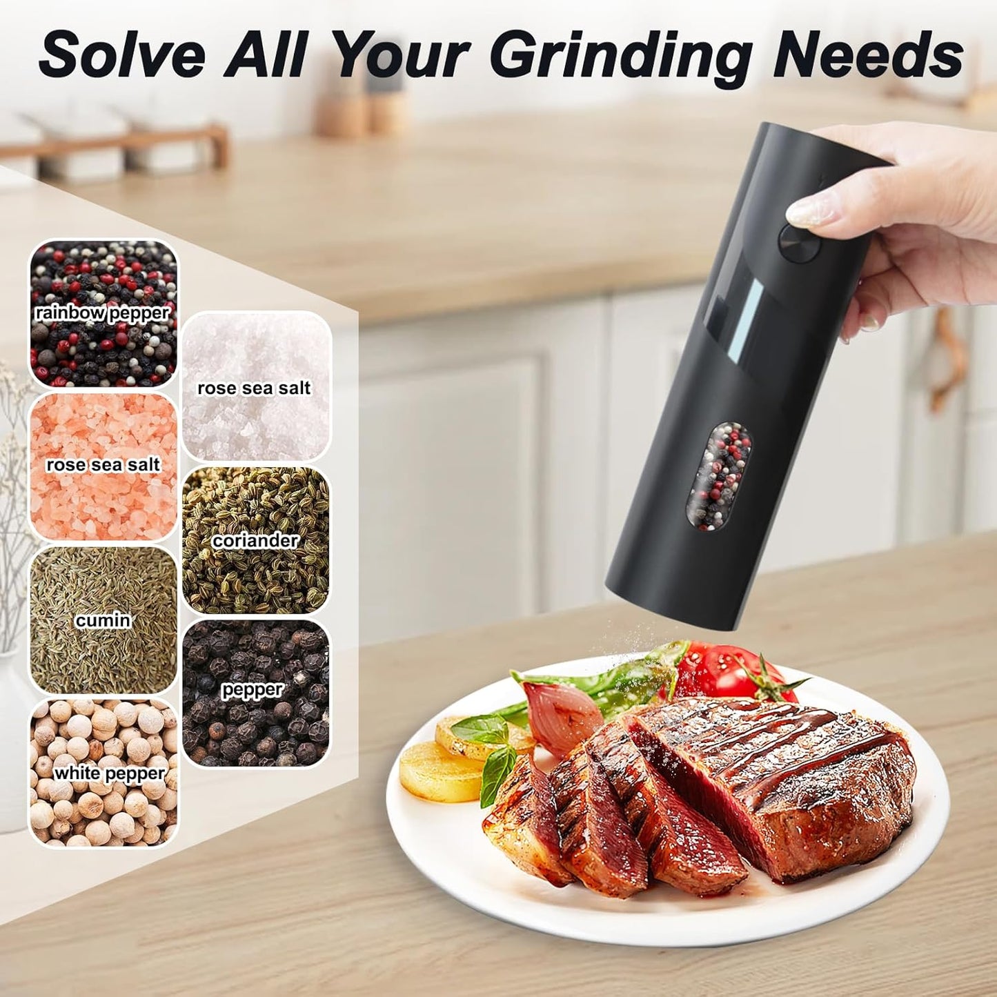 Dluxe Ave. Electric Salt and Pepper Grinder Set Rechargeable with LED lights