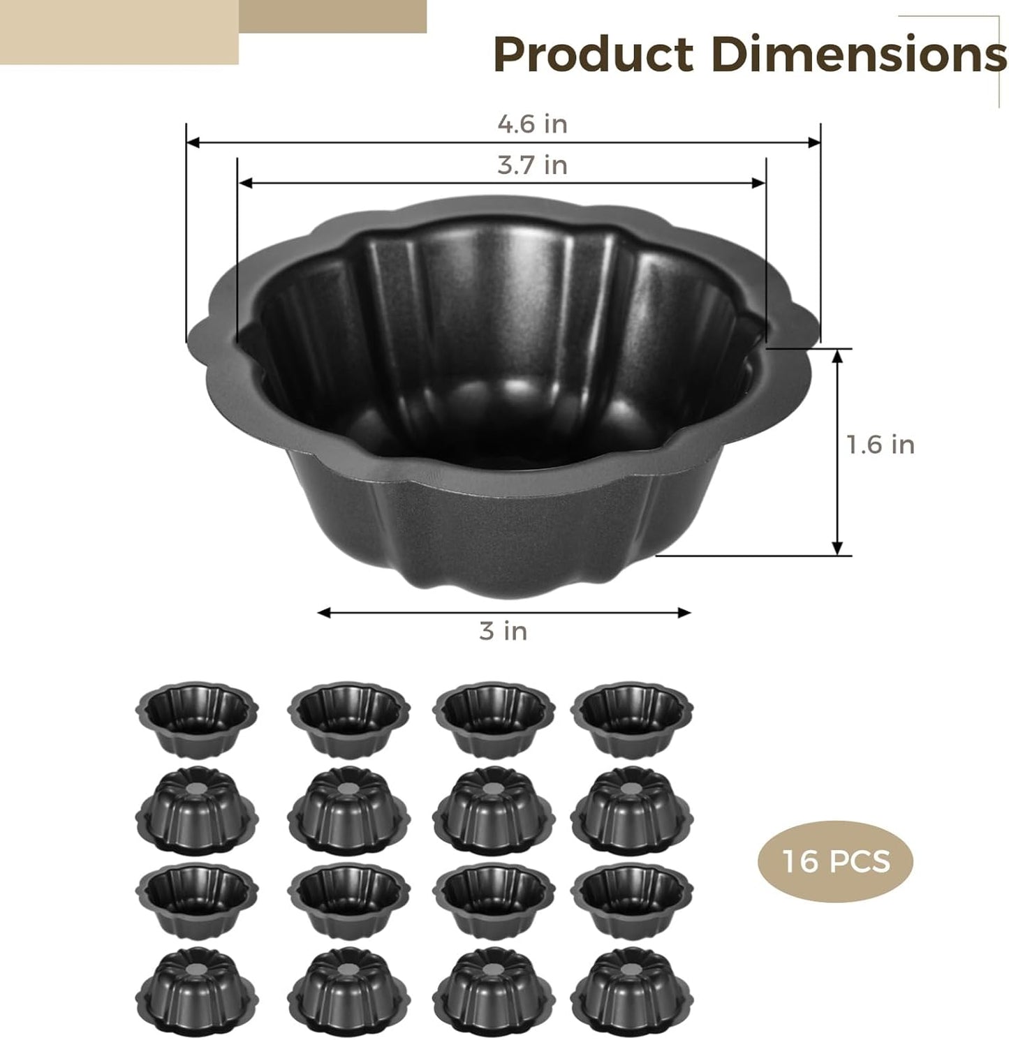 Dluxe Ave. 16 Pcs Mini Cake Pans 4.5Inch Carbon Steel Molds