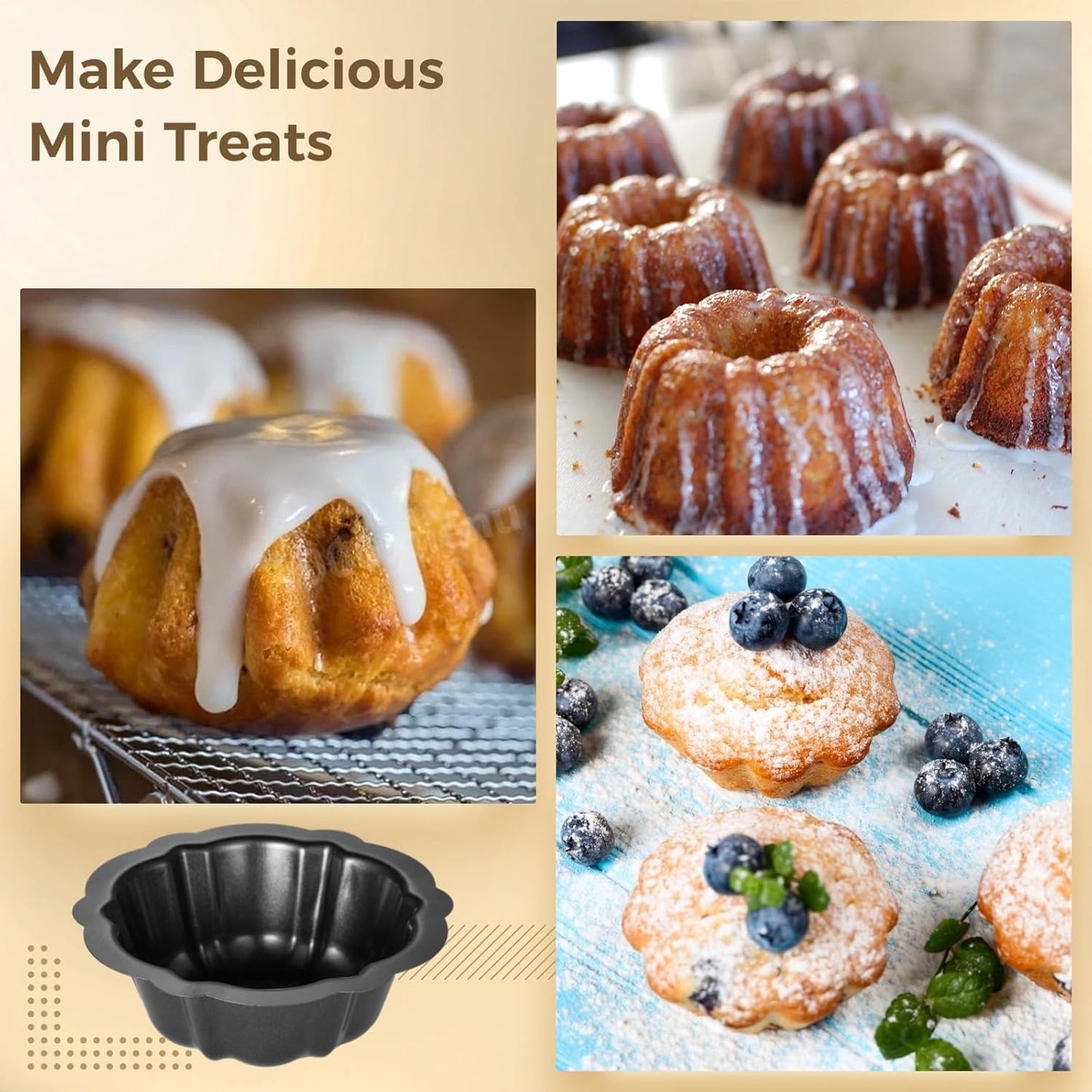 Dluxe Ave. 16 Pcs Mini Cake Pans 4.5Inch Carbon Steel Molds