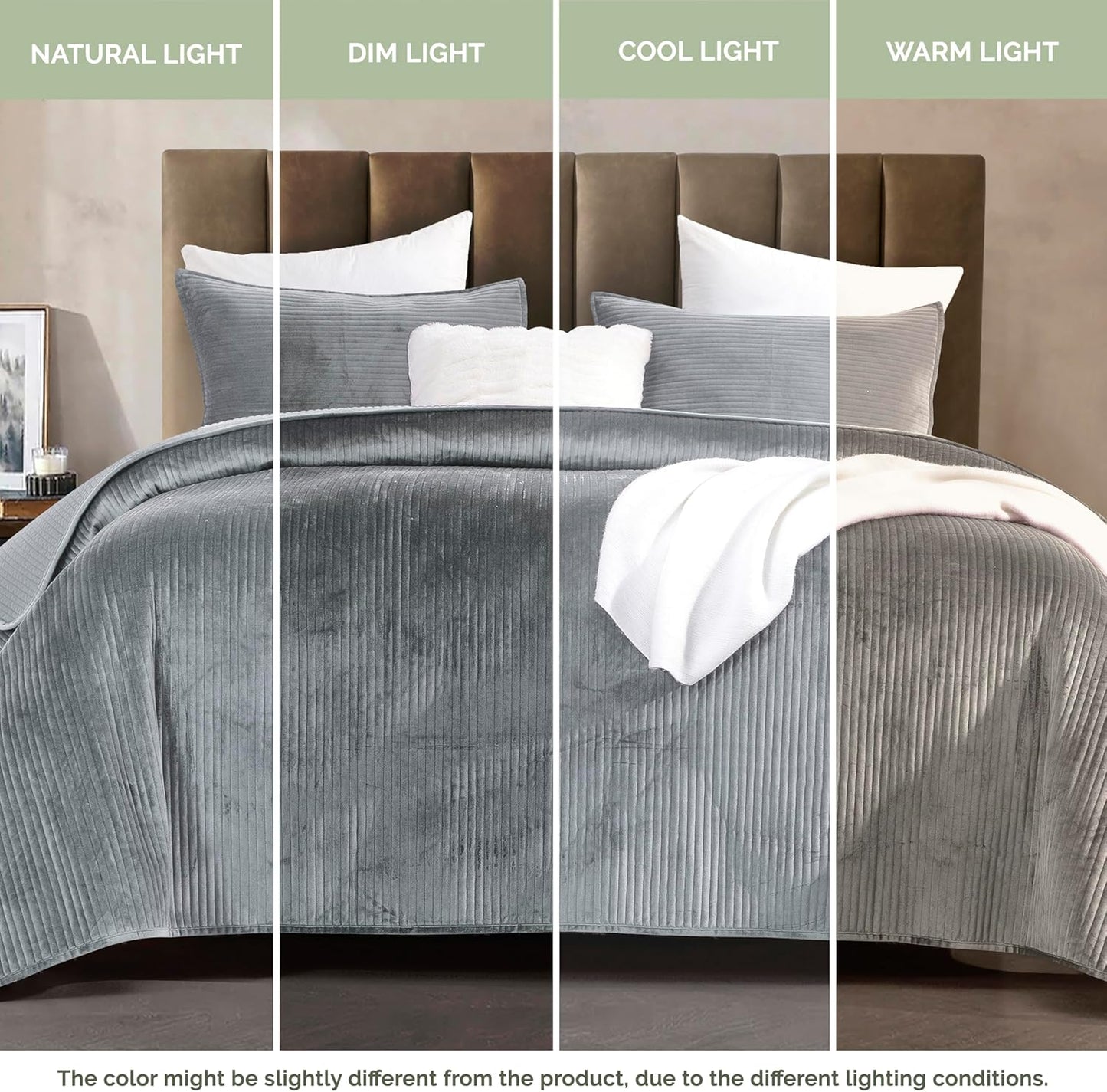 Dluxe Ave. ( FULL ) 3-Piece  Luxury Velvet Corduroy Stripe Quilt Set, Gray