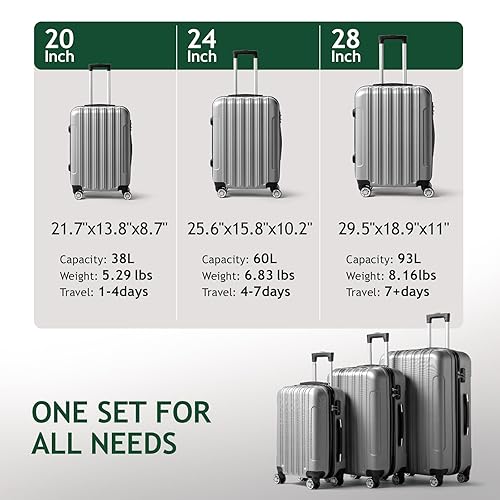 Dluxe Ave. 3 Piece Luggage Sets/ /TSA Locks/Spinner Wheels (Grey) 20,24,28