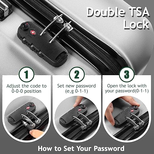 Dluxe Ave. 3 Piece Luggage Sets/ /TSA Locks/Spinner Wheels (Grey) 20,24,28