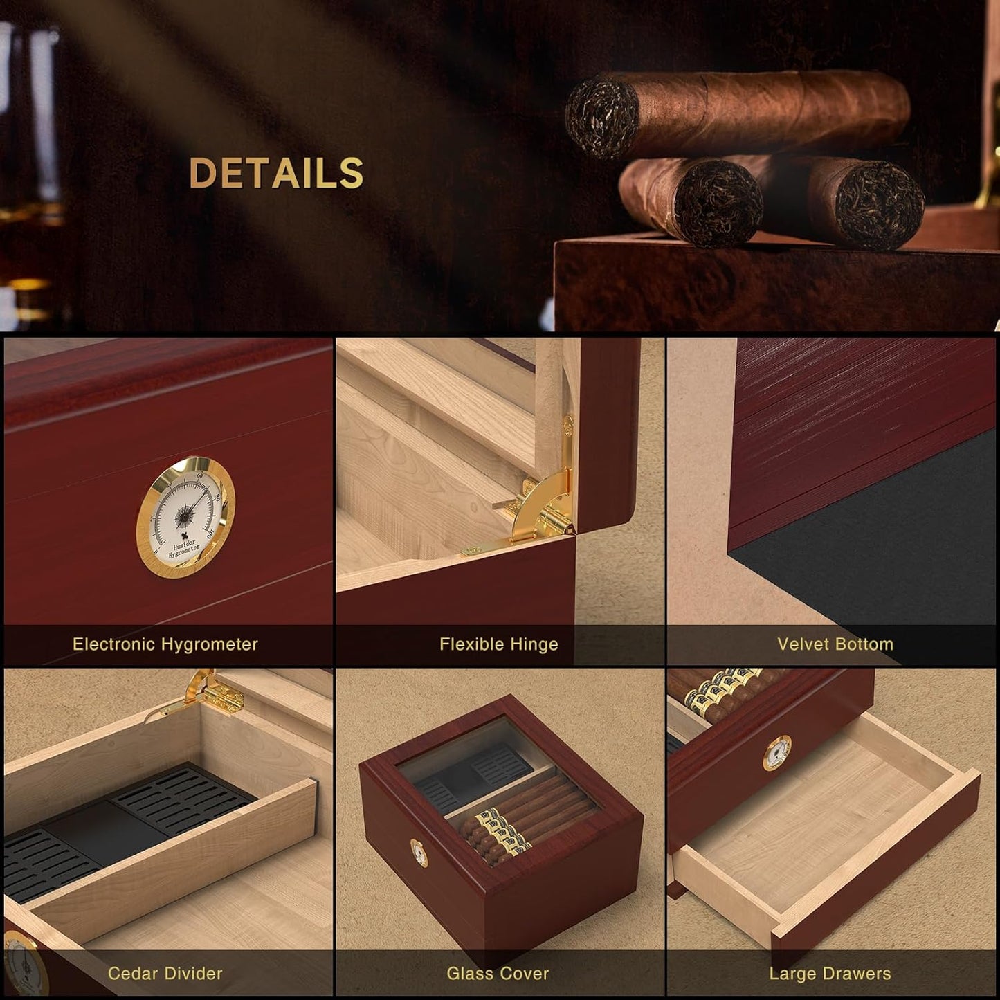 Dluxe Ave. Desktop Cigar Humidor/ Spanish Cedar Wood